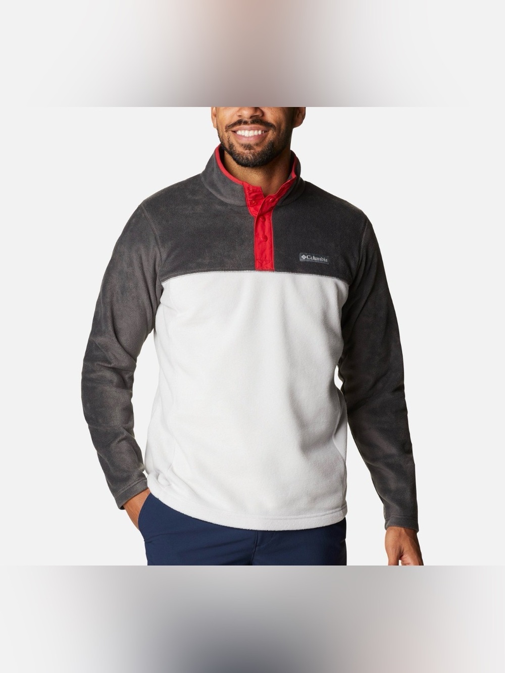 Columbia Men's Steens Mountain Half Snap Fleece Pullover Grey Red White Sz XL